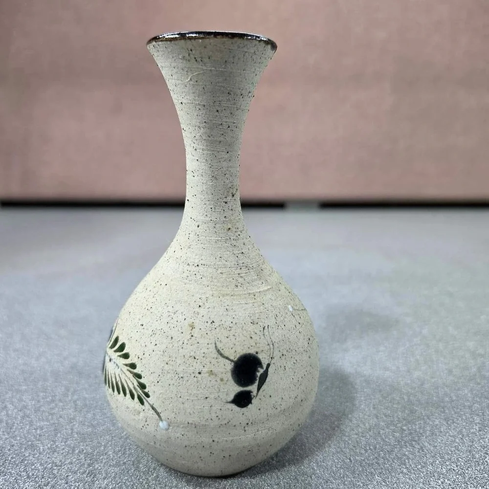 Ken Edwards Tonala Bud Vase Mexico Blue Floral Signed Pottery Excellent